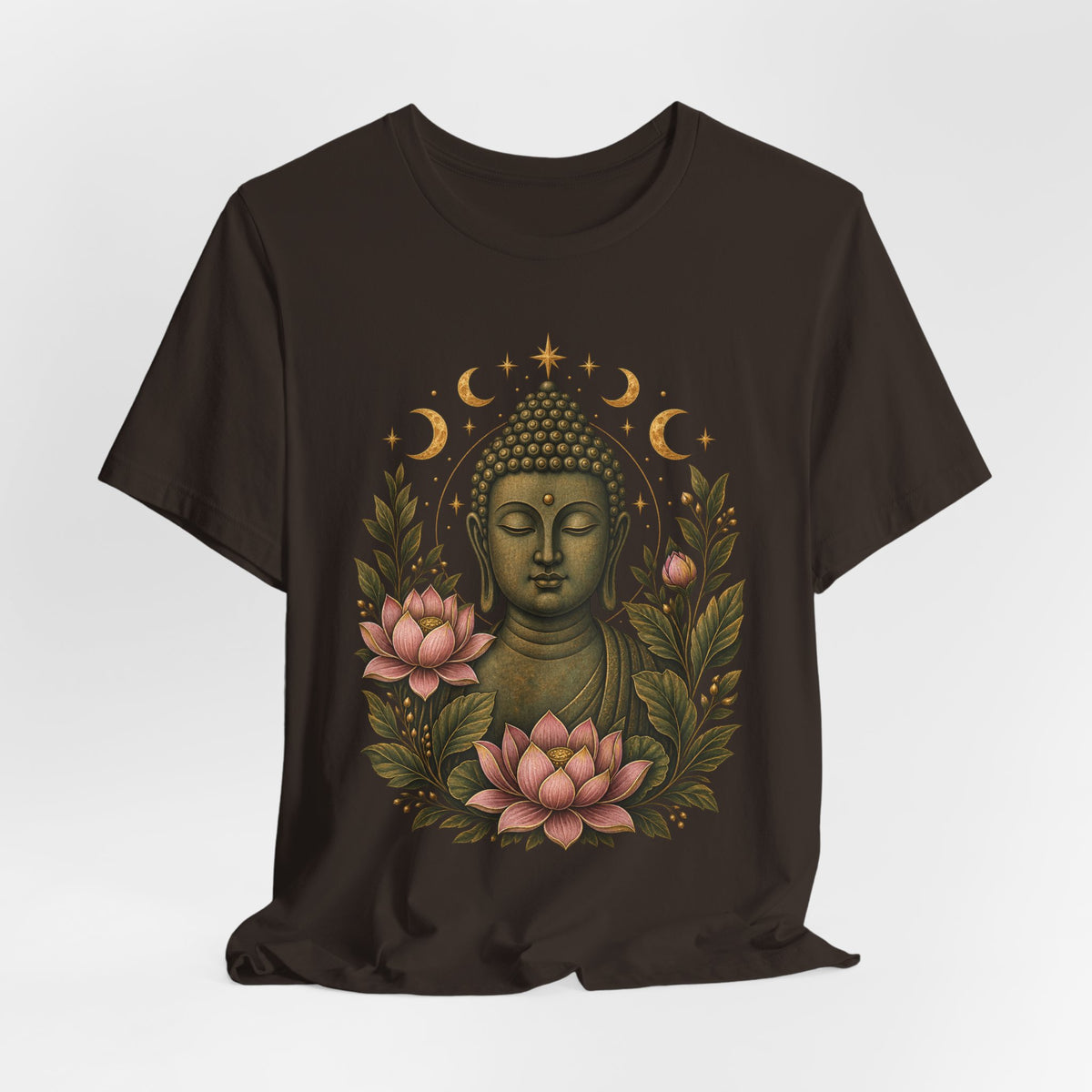 T‑Shirt, Short Sleeve Boxy Crew Neck - Buddha, Lotus & Moon Phases
