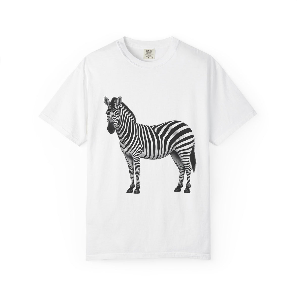 T-Shirt, Short Sleeve Boxy Crew Neck - Zebra Side View Standing