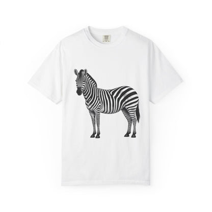 T-Shirt, Short Sleeve Boxy Crew Neck - Zebra Side View Standing