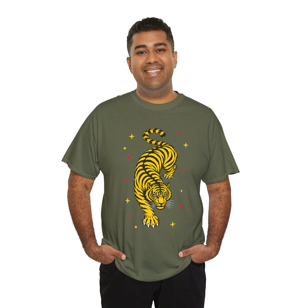 T-Shirt, Short Sleeve Boxy Crewneck - Yellow Tiger