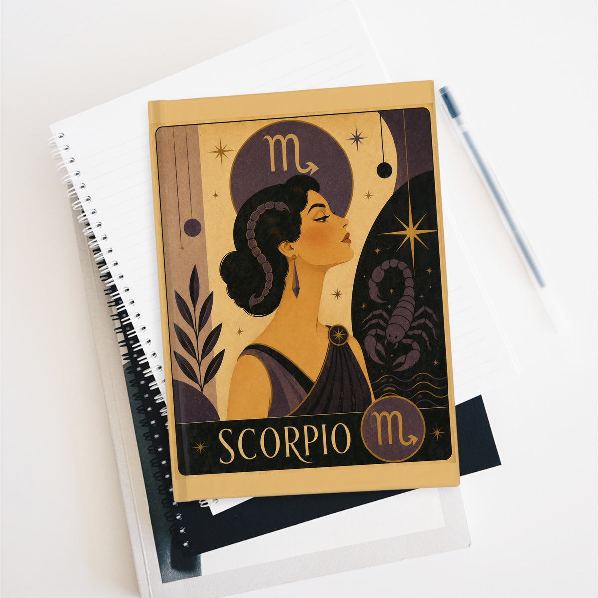 Journal Notebook, Hardcover Blank - Retro Scorpio Zodiac