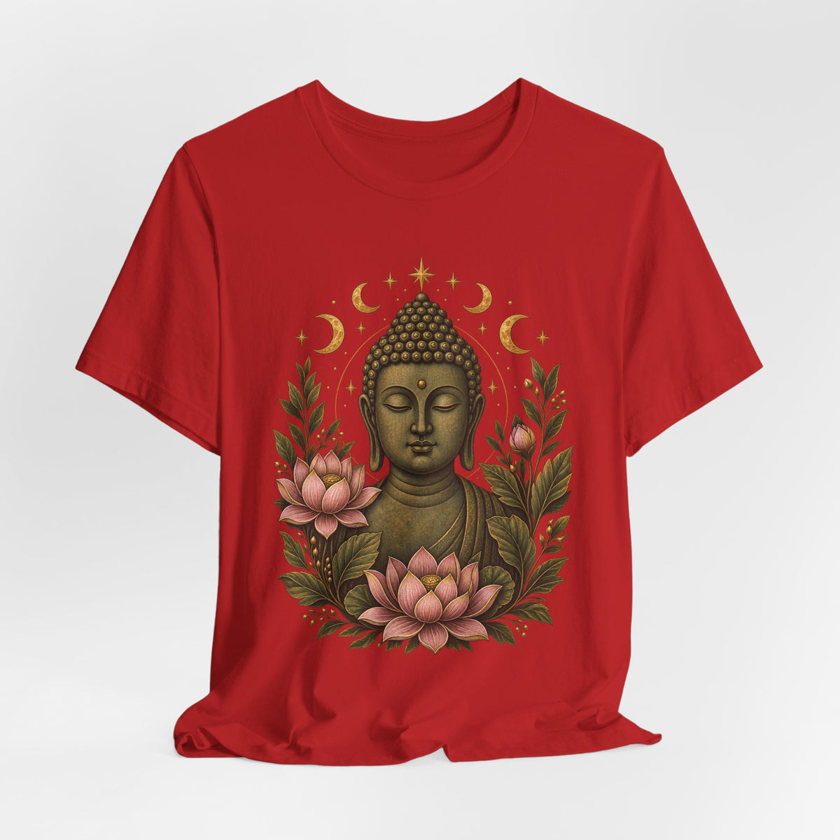 T‑Shirt, Short Sleeve Boxy Crew Neck - Buddha, Lotus & Moon Phases