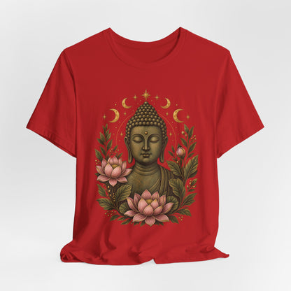 T‑Shirt, Short Sleeve Boxy Crew Neck - Buddha, Lotus & Moon Phases