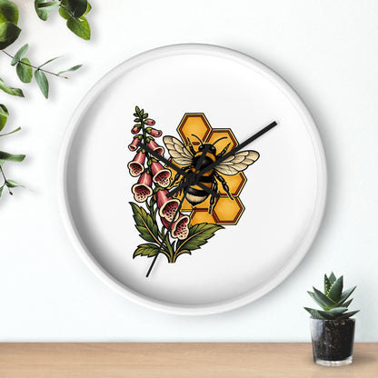 Clock, Wall Acrylic - Bee, Honeycomb & Foxglove