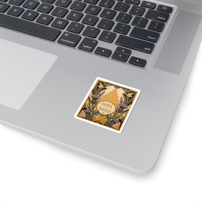 Honey & Thistles Sticker — Vintage Bee, Honeycomb & Thistle Kiss-Cut Sticker