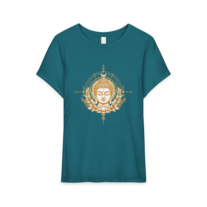 T-Shirt, Short Sleeve Wide Neck Relaxed Fit - Buddha Mandala