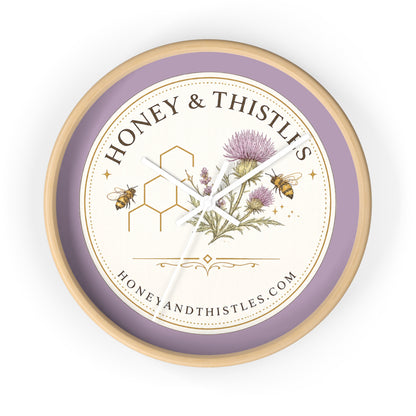 Honey & Thistles Floral Wall Clock — Bee, Thistle & Honeycomb Kitchen Clock