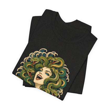 T-Shirt, Short Sleeve Wide Neck - Medusa Snake Hair Floral