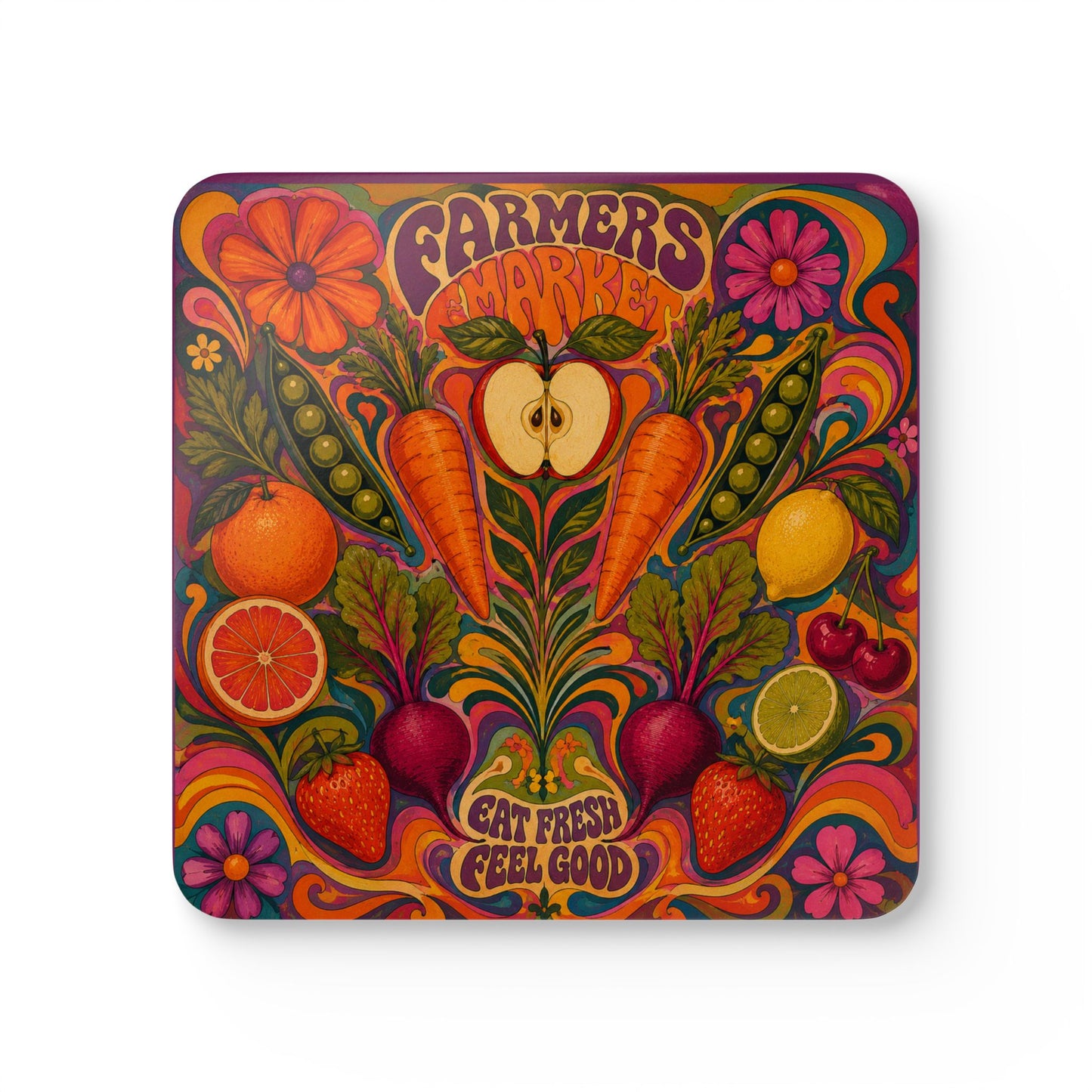 Groovy Farmer's Market Cork Coaster (Set of 4)