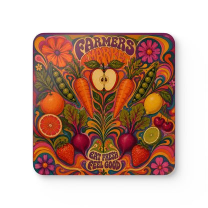 Groovy Farmer's Market Cork Coaster (Set of 4)