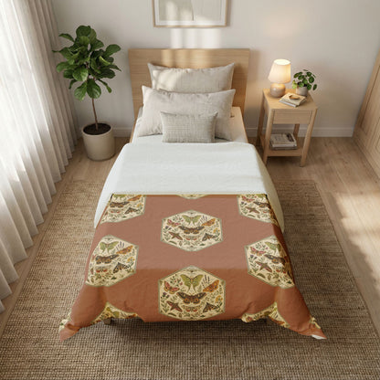 Vintage Botanical Hexagon Cotton Duvet Cover — Earth Tones Floral Pattern