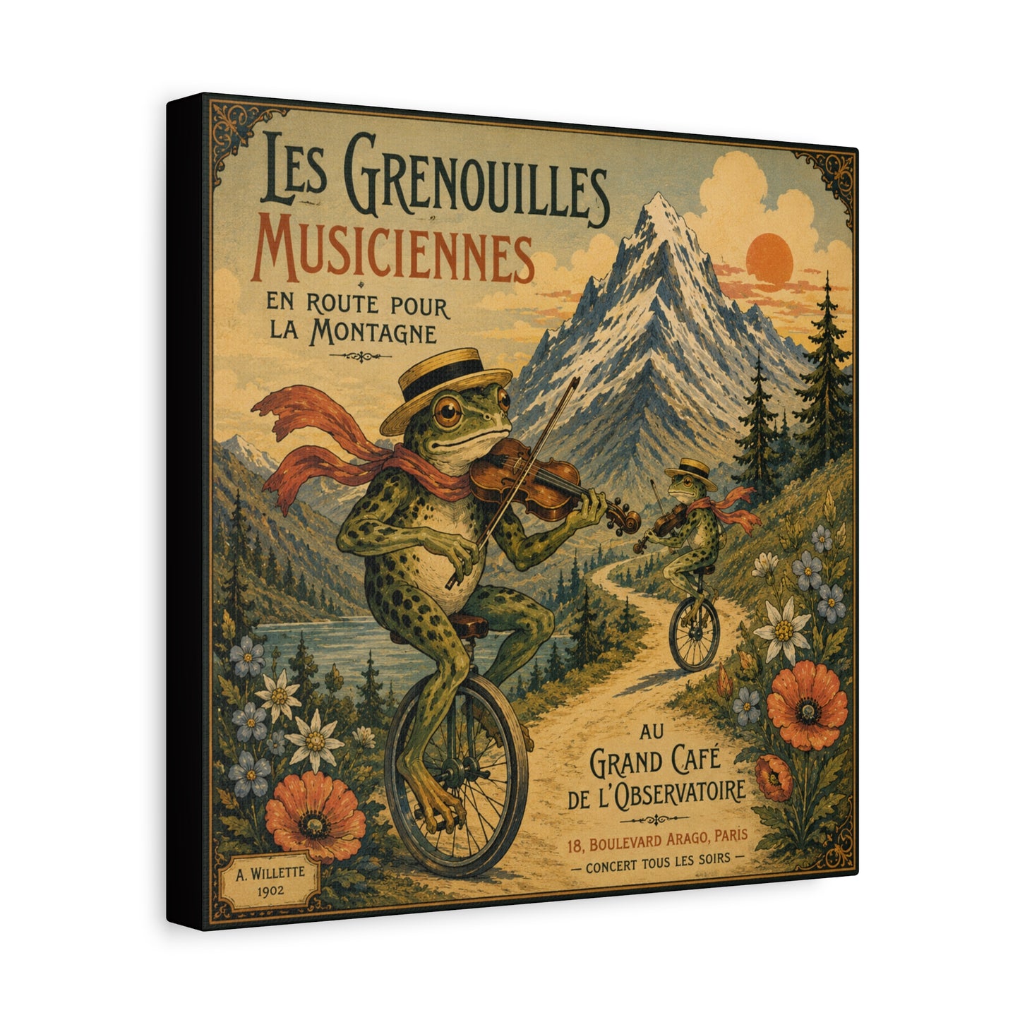 Vintage Frog Musicians Canvas Art – 'Les Grenouilles Musiciennes' Stretched Matte Print