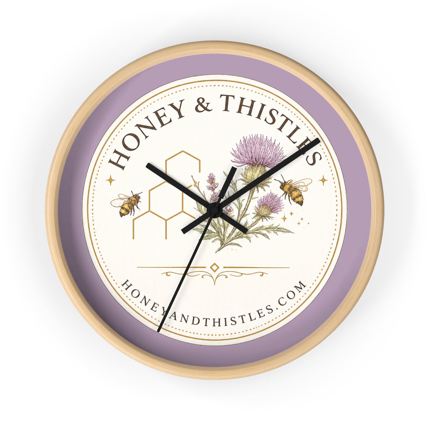 Honey & Thistles Floral Wall Clock — Bee, Thistle & Honeycomb Kitchen Clock