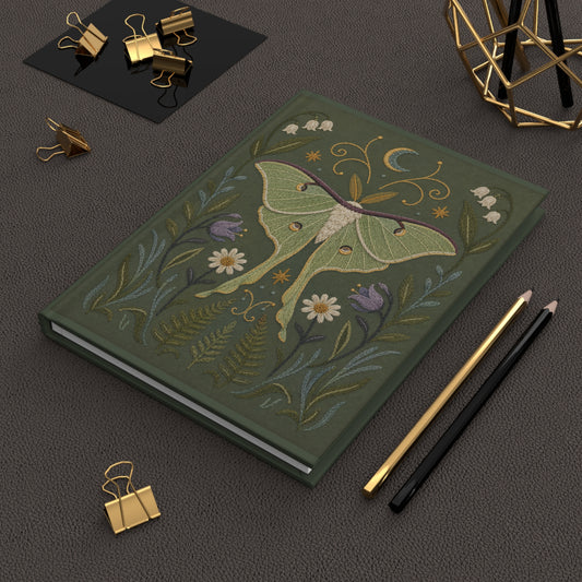Luna Moth on Dark Green Hardcover Lined Journal