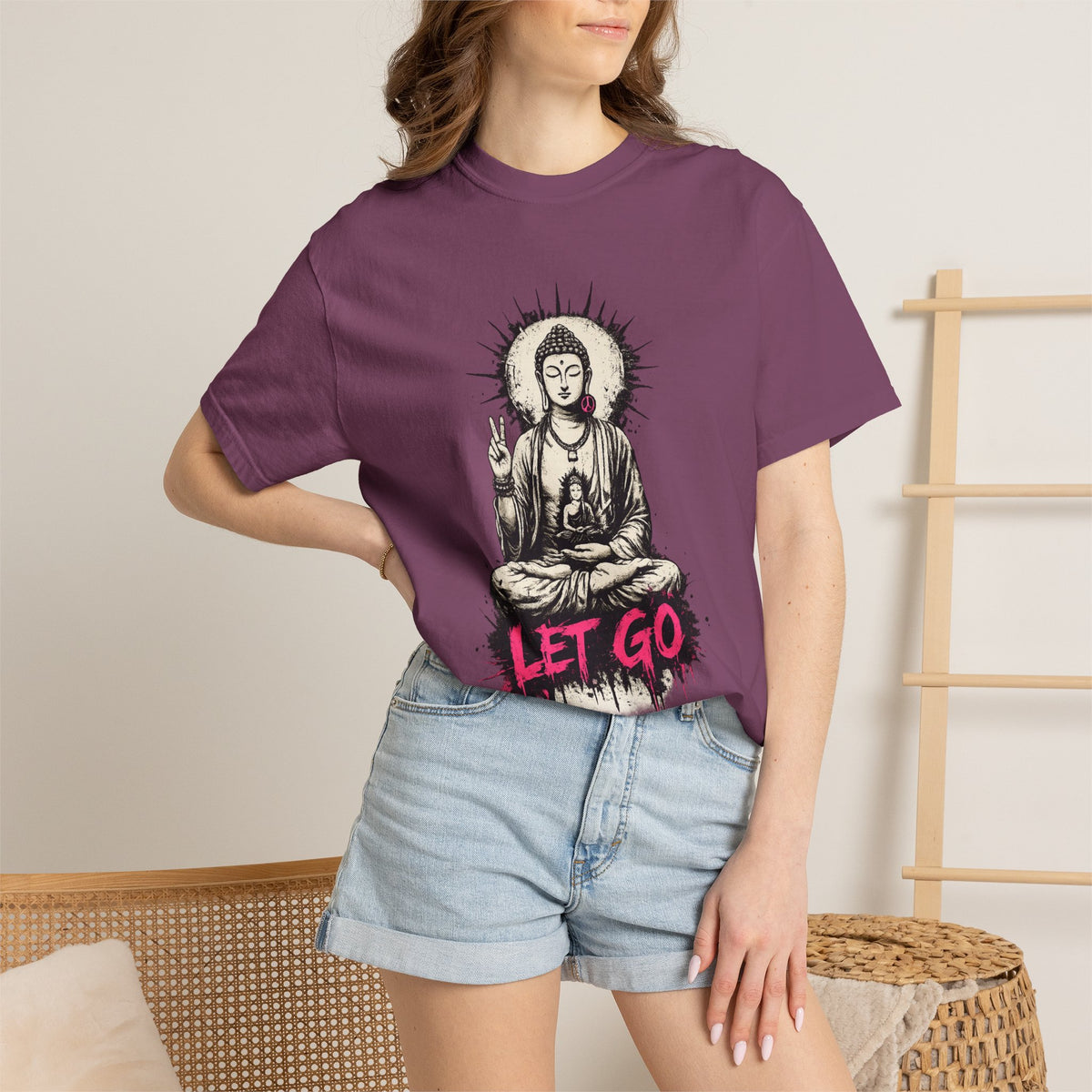 T-Shirt, Short Sleeve Boxy Crew Neck - Buddha "Let Go"