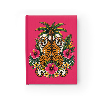 Journal Notebook, Hardback Blank - Tropical Tiger (dark pink)