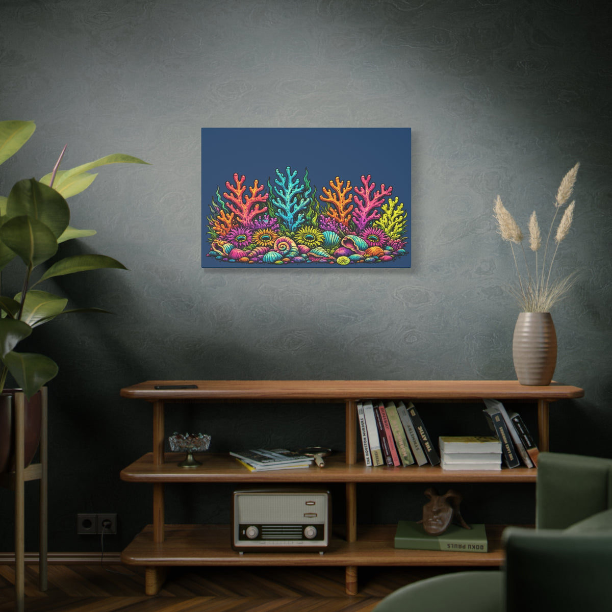 Canvass Art Print - Coral Reef (navy blue)