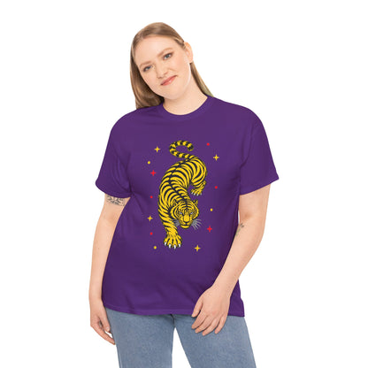 T-Shirt, Short Sleeve Boxy Crewneck - Yellow Tiger