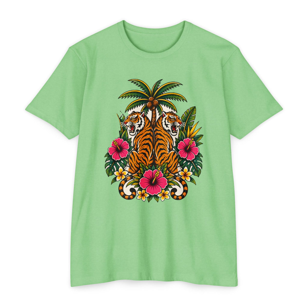T-Shirt, Short Sleeve Boxy Crew Neck - Tiger Tiger Tropics Vintage Floral Palm