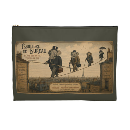Vintage 'Équilibre de Bureau' Accessory Pouch – Retro Circus Elephant Tightrope Design
