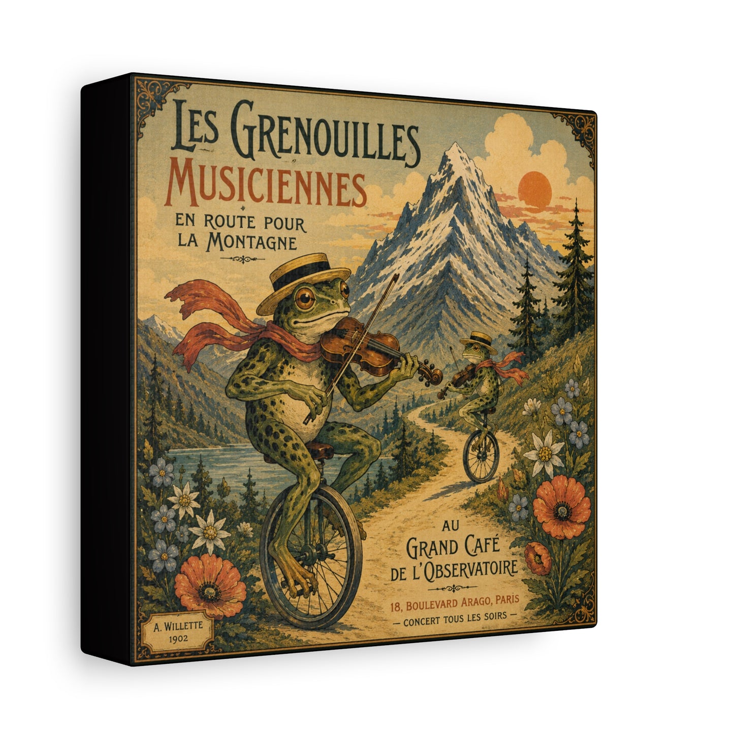 Vintage Frog Musicians Canvas Art – 'Les Grenouilles Musiciennes' Stretched Matte Print