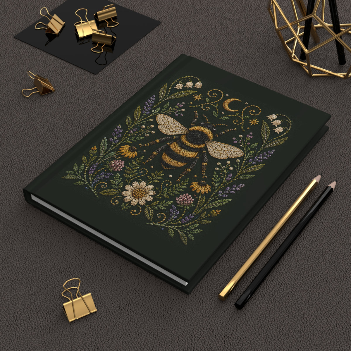 Journal Notebook, Hardcover Lined - Bee & Wildflowers