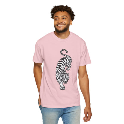 T-Shirt, Short Sleeve Boxy Crew Neck - Black & White Tiger