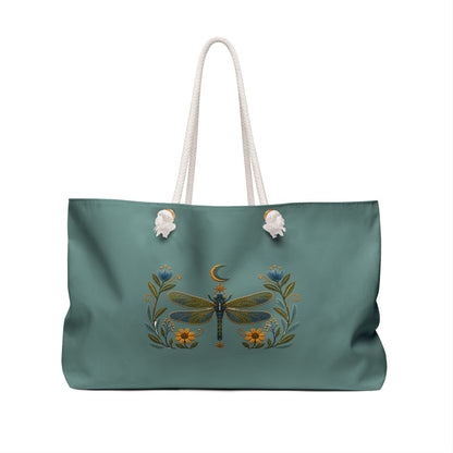 Tote, Weekender Travel  Bag - Boho Embroidered Dragonfly