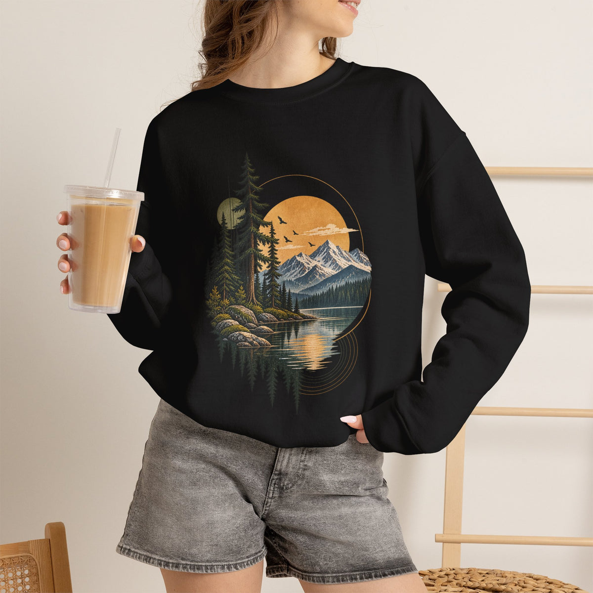 Sweatshirt, Crew Neck - Mountain Lake Sunset