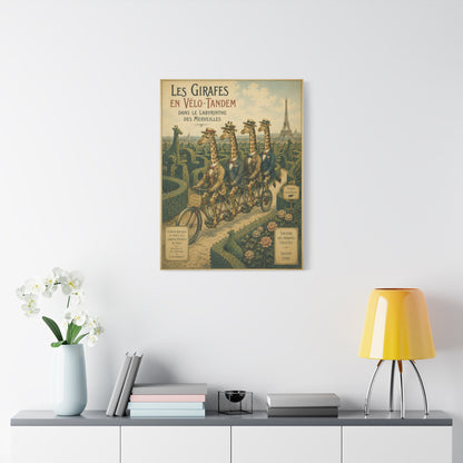 Canvass Art Print - Giraffes on Tandem Bicycles in a Maze