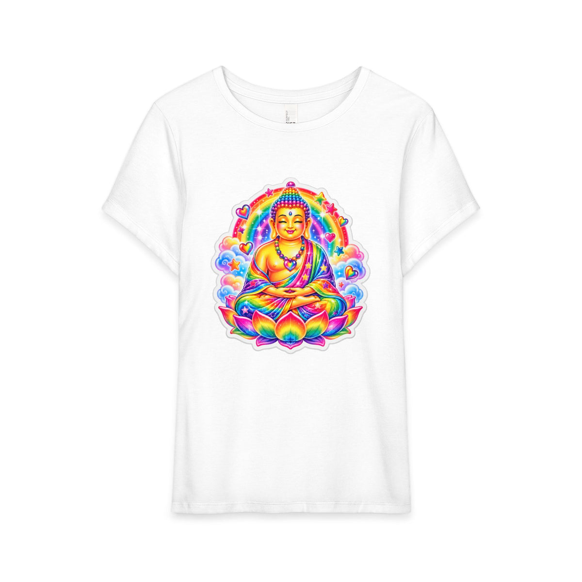 T-Shirt, Short Sleeve Boxy Crew Neck - Rainbow 1980's Buddha