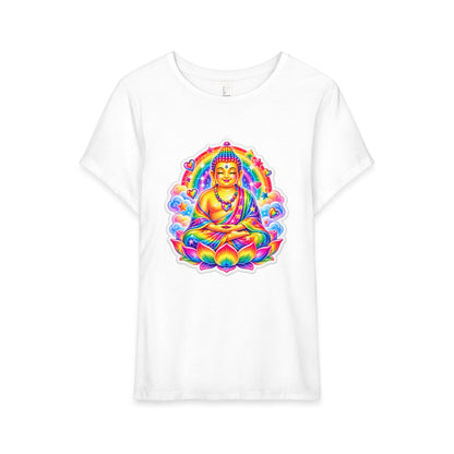 T-Shirt, Short Sleeve Boxy Crew Neck - Rainbow 1980's Buddha
