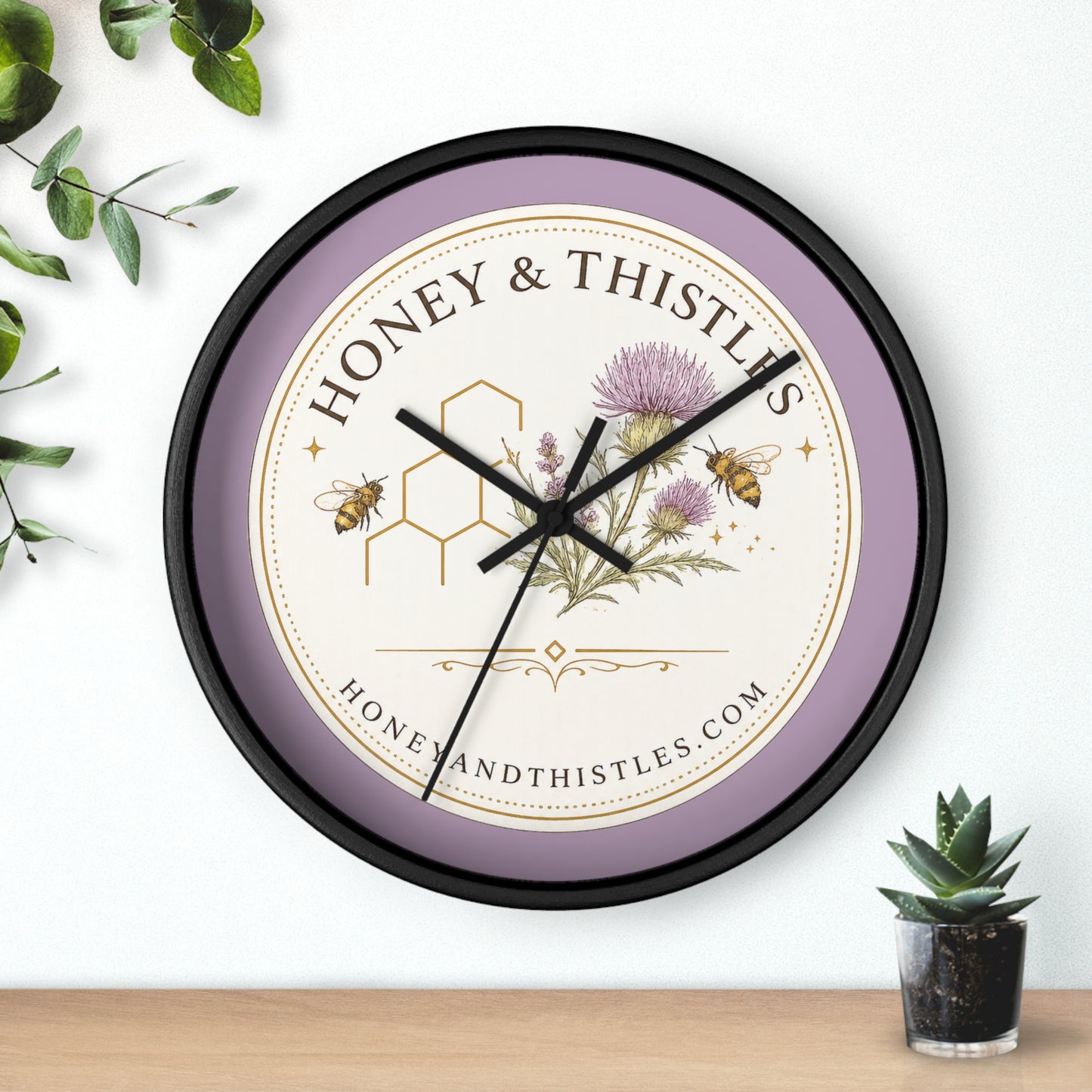 Honey & Thistles Floral Wall Clock — Bee, Thistle & Honeycomb Kitchen Clock