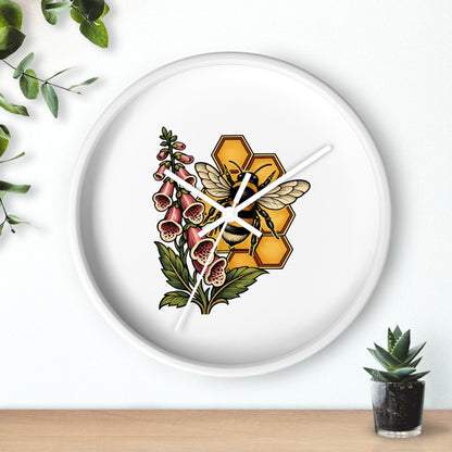 Clock, Wall Acrylic - Bee, Honeycomb & Foxglove