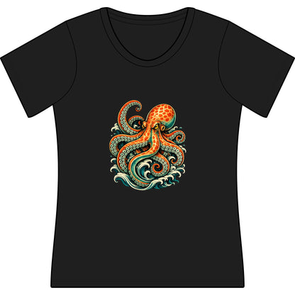 T-Shirt, Short Sleeve Scoop Neck - Octopus Ocean Waves