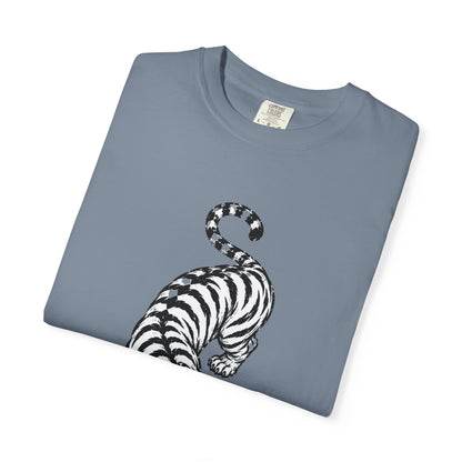 T-Shirt, Short Sleeve Boxy Crew Neck - Black & White Tiger