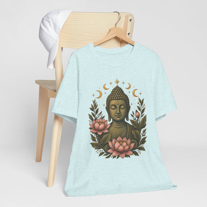 T‑Shirt, Short Sleeve Boxy Crew Neck - Buddha, Lotus & Moon Phases