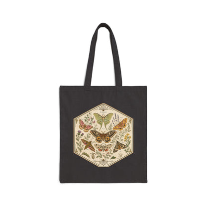 Vintage Hexagon Moths & Floral Canvas Tote Bag