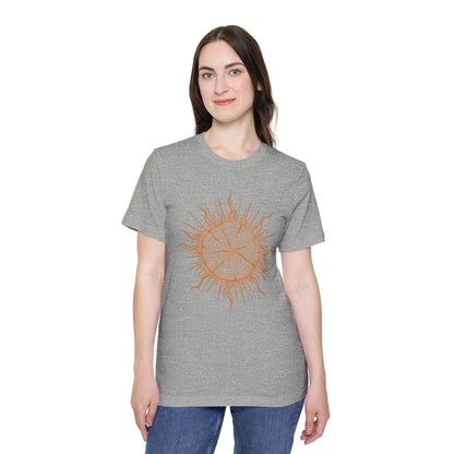 T-Shirt Short Sleeve Boxy Crew Neck - Boho Sunburst Tree Rings Line Art