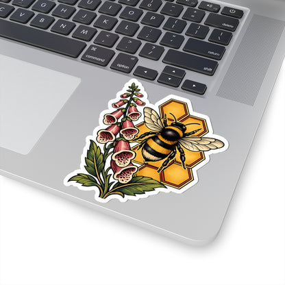 Sticker,  Kiss-Cut - Floral Honeycomb Bee & Foxglove
