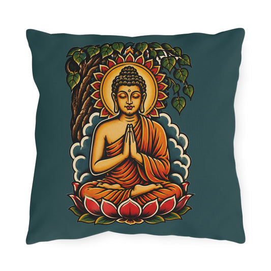Buddha Meditation Outdoor Pillow — Zen Lotus Garden Accent Cushion