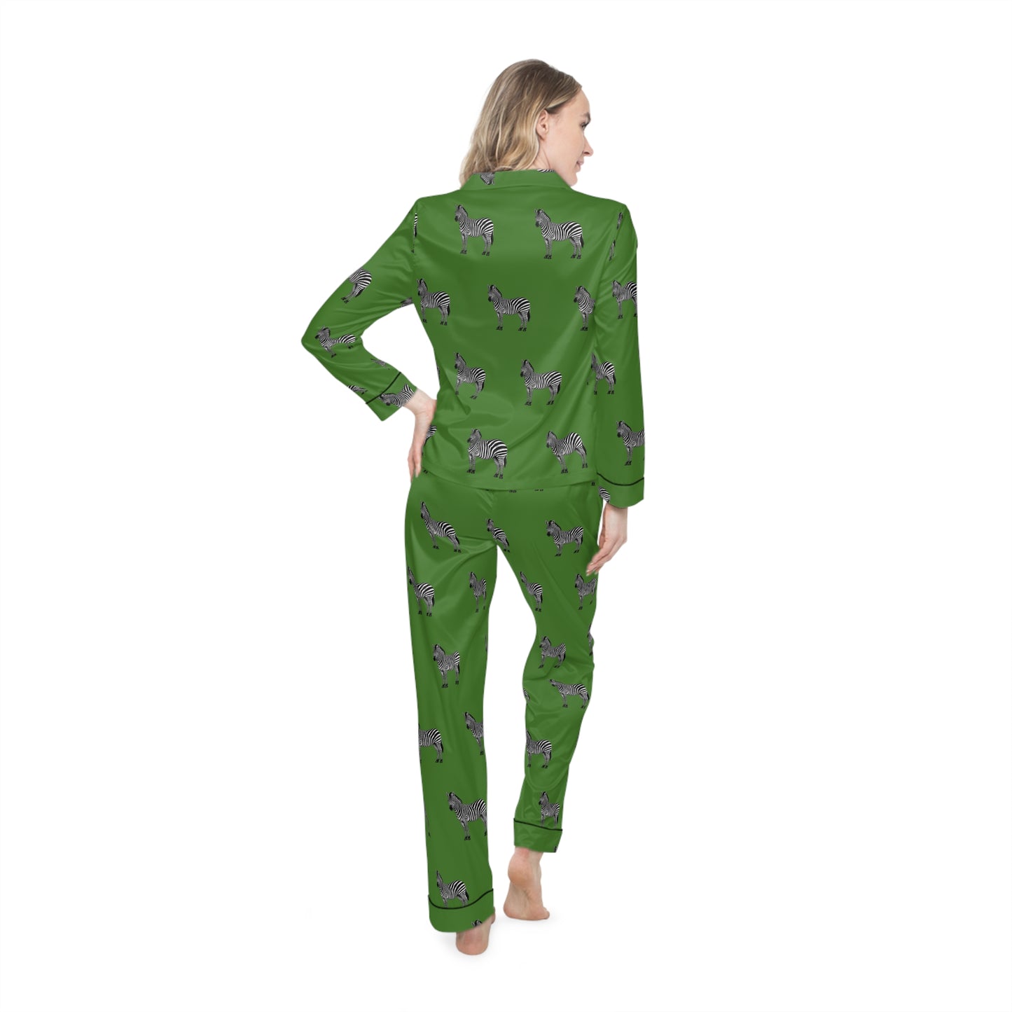 Zebra Satin Pajama Set - Green
