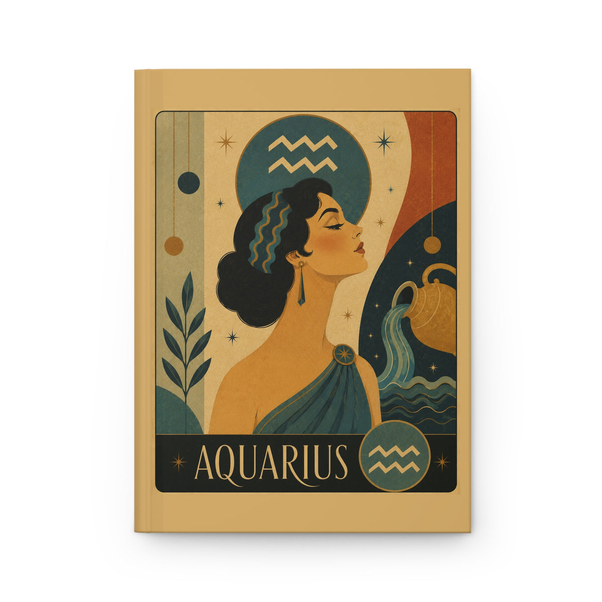Journal Notebook, Hardcover Lined - Retro Aquarius Zodiac