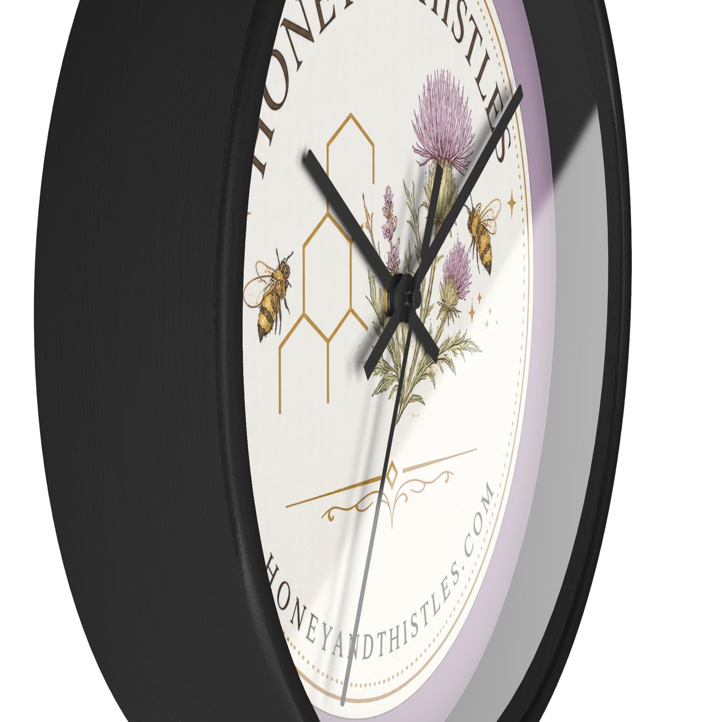 Honey & Thistles Floral Wall Clock — Bee, Thistle & Honeycomb Kitchen Clock