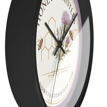 Honey & Thistles Floral Wall Clock — Bee, Thistle & Honeycomb Kitchen Clock