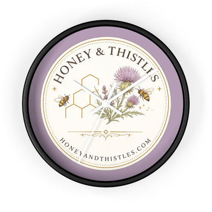 Honey & Thistles Floral Wall Clock — Bee, Thistle & Honeycomb Kitchen Clock