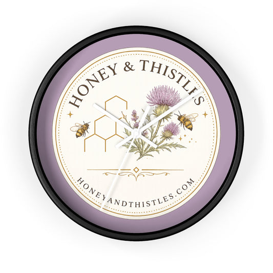 Honey & Thistles Floral Wall Clock — Bee, Thistle & Honeycomb Kitchen Clock