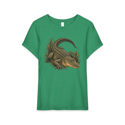 T-Shirt, Short Sleeve Boxy Crew Neck - Alligator Vintage Reptile