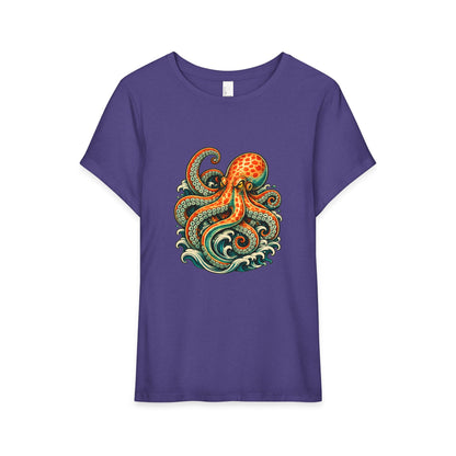 T-Shirt, Short Sleeve Boxy Crew Neck - Octopus Wave