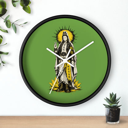 Kuan Yin Lotus Wall Clock — Green Zen Buddhist Decorative Clock